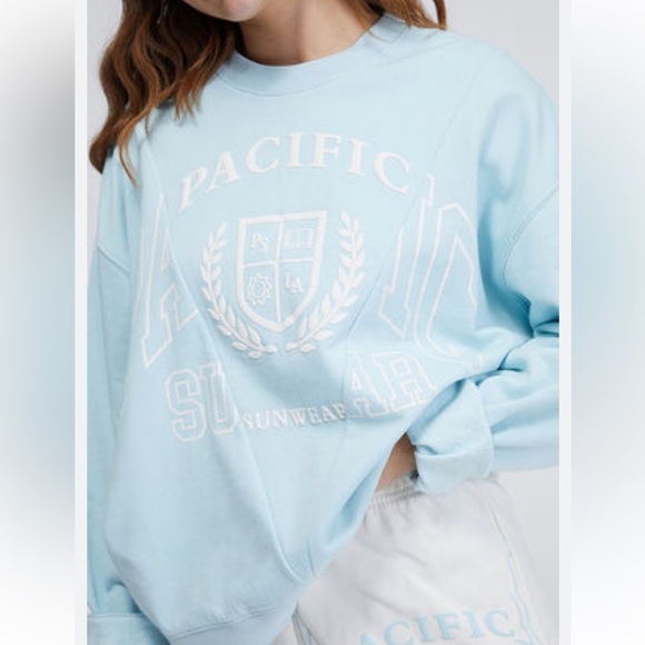 PacSun Tops - Cope x PacSun Eco Off White & Blue Spliced Crew Neck Sweatshirt Organic Cotton L